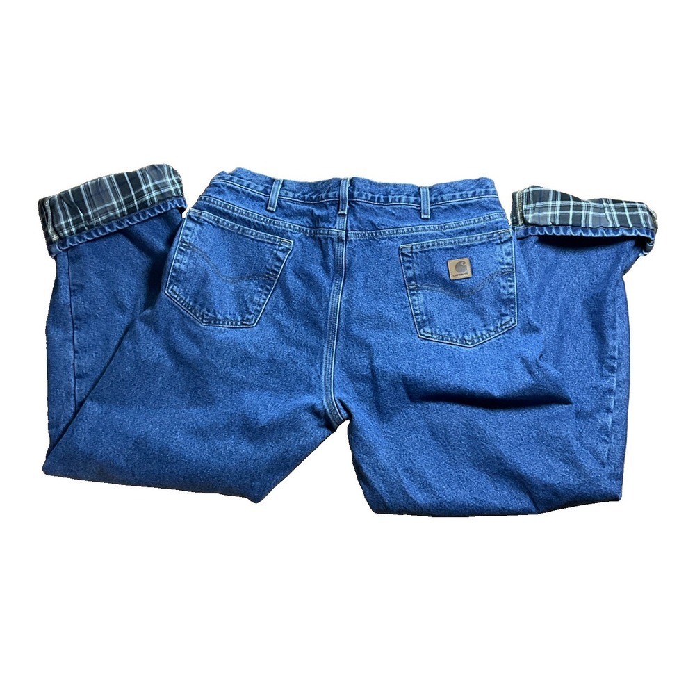 Carhartt Flannel Lined Jeans Mens 32x34 B172 DST Blue Workwear Relaxed Fit 1356